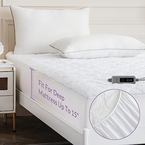  HOMLYNS Electric Heated Mattress Pad King Size Dual Control 4 Heating Levels 10H Timer,Sherpa Quilted Zoned Heating Mattress Pads Machine Washable ETL Certified,15" Deep (78x80)