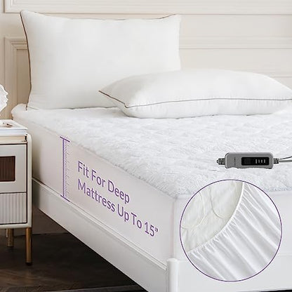  HOMLYNS Electric Heated Mattress Pad King Size Dual Control 4 Heating Levels 10H Timer,Sherpa Quilted Zoned Heating Mattress Pads Machine Washable ETL Certified,15" Deep (78x80)