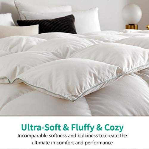  APSMILE Luxurious King Goose Feathers Down Comforter, Ultra-Soft Pima Cotton Goose Down Duvet, 39oz Hotel Collection Down Comforter Medium Warmth All Season Fluffy Duvet Insert (106x90, White)