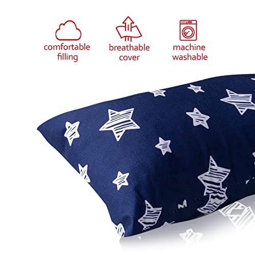  Small Pillow With Name Tag 2 Pack, 11" X 7" X 2.5" Mini Pillow For Preschool And Airplane Car Travel, Great Tiny Pillow For Baby Kids Neck, Back, Lumbar, Knee Gap And Dogs Daycare, Grey And Navy