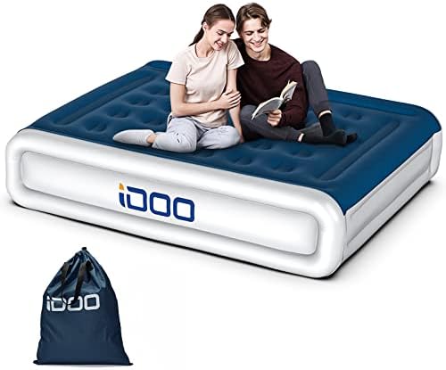 IDOO Air Mattress With Built In Pump, Queen Inflatable Mattress Blow Up Mattress Airbed For Camping & Guest, Colchon Inflable - Self Inflating, Foldable, Portable & Comfortable, 18" Raised