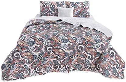  Chezmoi Collection Bodhi 3-Piece Floral Medallion Printed Bedspread Set - Colorful Boho Microfiber Quilt Set, Queen (100" X 95")