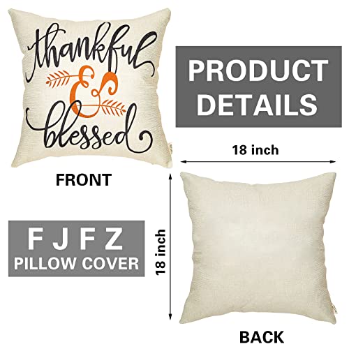  Rustic Autumn Fall Décor Thankful And Blessed Farmhouse Style Thanksgiving Day Decoration Cotton Linen Home Decorative Throw Pillow Case Cushion Cover With Words For Sofa Couch, 18" X 18"