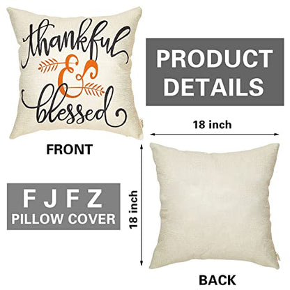  Rustic Autumn Fall Décor Thankful And Blessed Farmhouse Style Thanksgiving Day Decoration Cotton Linen Home Decorative Throw Pillow Case Cushion Cover With Words For Sofa Couch, 18" X 18"