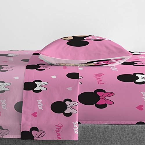  Jay Franco Disney Minnie Mouse Hearts N Love Twin Sheet Set - 3 Piece Set Super Soft And Cozy Kid’s Bedding - Fade Resistant Microfiber Sheets (Official Disney Product)