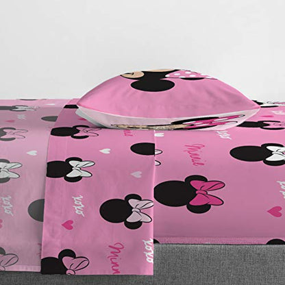  Jay Franco Disney Minnie Mouse Hearts N Love Twin Sheet Set - 3 Piece Set Super Soft And Cozy Kid’s Bedding - Fade Resistant Microfiber Sheets (Official Disney Product)