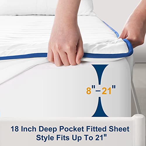  Queen Mattress Pad, Waterproof Mattress Protector, Breathable Quilted Mattress Cover, Cooling Noiseless Fluffy Soft Fitted With 8-21 Inches Deep Pocket
