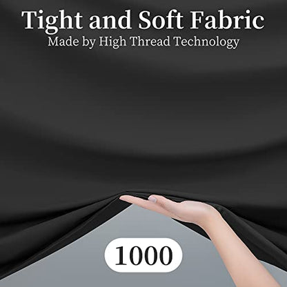  100% Cotton Queen Size Sheets Set - 1000 Thread Count，Luxury Egyptian Cotton Bed Sheets，Breathable & Smooth Hotel Sheets, 16 Inch Deep Pocket - 4 Piece (Queen, Black)