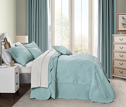  Oversized King Bedspread Aqua 128x120 Extra Wide, Paisley Pattern Design, Lightweight Bedding Cover, Reversible, 5 Piece, 100% Microfiber, King/Cal King, Seaglass