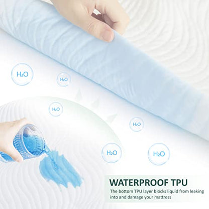  100% Waterproof Mattress Protector, Full Breathable & Soft Mattress Cover, Fitted Bed Protector Stretch Up To 21", Deep Pocket Design Bed Protector
