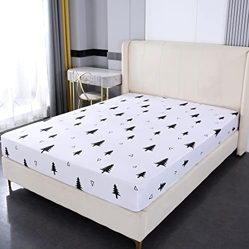  Mengersi Christmas Bed In A Bag 7-Pieces Comforter Sets,Christmas Deer Tree Comforter Set Bed Sheets,Pillow Shams, Flat Sheet, Fitted Sheet And Pillowcases,Black And White Bedding Sets(Deer,King)