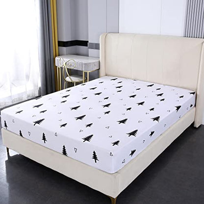  Mengersi Christmas Bed In A Bag 7-Pieces Comforter Sets,Christmas Deer Tree Comforter Set Bed Sheets,Pillow Shams, Flat Sheet, Fitted Sheet And Pillowcases,Black And White Bedding Sets(Deer,King)