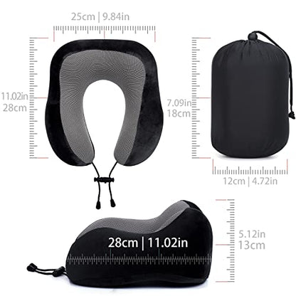  Findigit Travel Neck Pillow 100% Pure Memory Foam Pillow, Airplanes & Car Sleep Neck, Comfortable & Breathable Cover, Machine Washable, Travel Kit With Eye Masks, Earplugs, And Luxury Bag (Black)