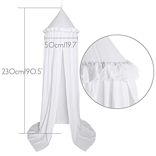  YIUOR Kids Bed Canopy With Frills Cotton Cover Net For Baby Crib Reading Nook Curtain Hideaway Hanging Round Tent Nursery Bedding Play Room Decor