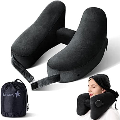  Neck Pillow For Travel Inflatable Airplane Pillow Comfortably Supports Head, Neck And Chin, Inflatable Travel Pillow With Soft Velour Cover And Portable Drawstring Bag (Black)