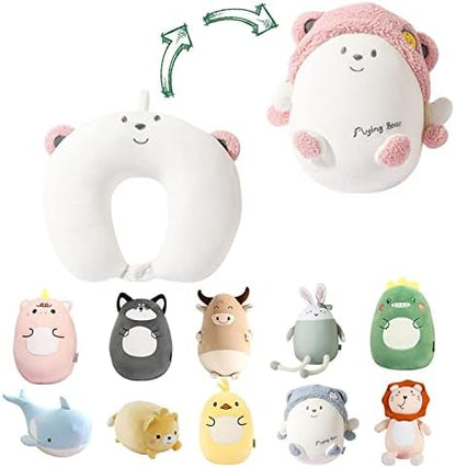 Stocaggio 2-in-1 Travel Pillow For Kids - Soft And Adorable Animals Plush That Converts Into A U-Shaped Neck Pillow For Ultimate Comfort During Airplane, Car, Train, Or Bus Trip - Unicorn
