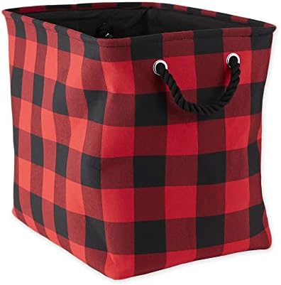 Buffalo Check Storage Collection Collapsible Bin With Handles, Medium Rectangle, 16x10x12, Red & Black