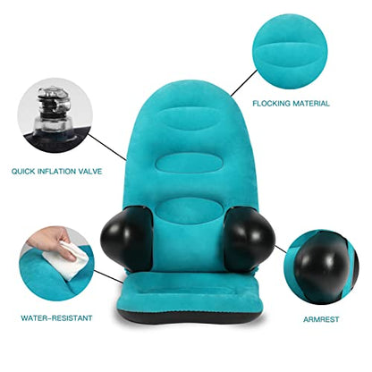  Inflatable Armrest Lounge Chair Couch, Foldable Air Chair Lazy Couch For Gaming Reading Indoor Outdoor, Blue（Air Pump Included）