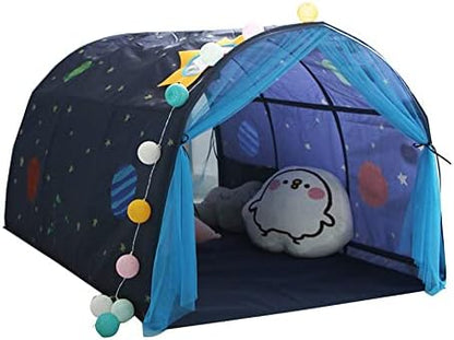  Children's Cabin Bed Tunnel Tent For 90-100cm In Width Loft Bed Bunk Tent,Fabric, Blue, Single
