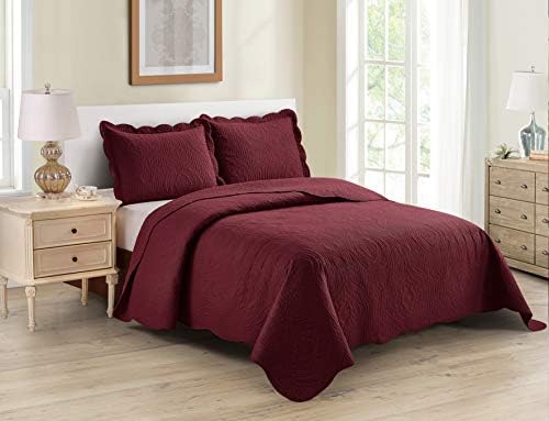  3pc Full/Queen Over Size Luxury Embossed Bedspread Set Light Weight Solid White New