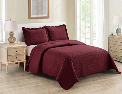 3pc Full/Queen Over Size Luxury Embossed Bedspread Set Light Weight Solid White New