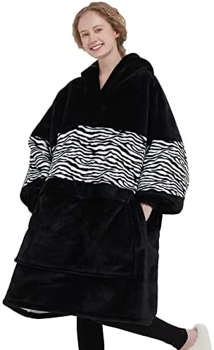  NOUKOW Wearable Blanket Hoodie Oversized Sherpa Blanket Sweatshirt Flannel Sweater Blanket With Large Pocket