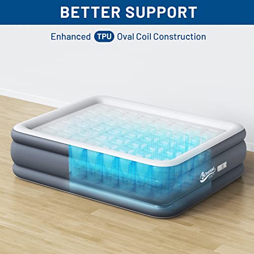  PVC-Free Air Mattress Queen With Built-in Pump, One Button Inflation And Auto Stop, 720 LB Support Airtight Airbed, 15 Inches Odorless Queen Mattress For Office, Homestay, Outdoor Camping