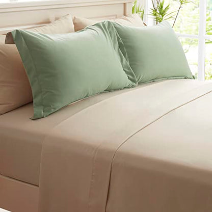  Anluoer Queen Size Bed In A Bag 7 Pieces, Sage Green Bed Comforter Set With Comforter And Sheets, All Season Bedding Sets With 1 Comforter, 2 Pillow Shams, 2 Pillowcases, 1 Flat Sheet,1 Fitted Sheet
