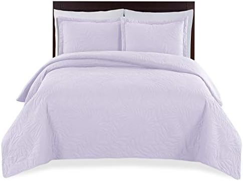  Bedding Oversize Lightweight 3 Piece Coverlet Set (Light Gray/Weaving, Queen)