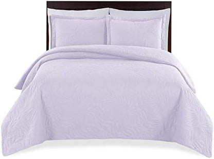  Bedding Oversize Lightweight 3 Piece Coverlet Set (Light Gray/Weaving, Queen)
