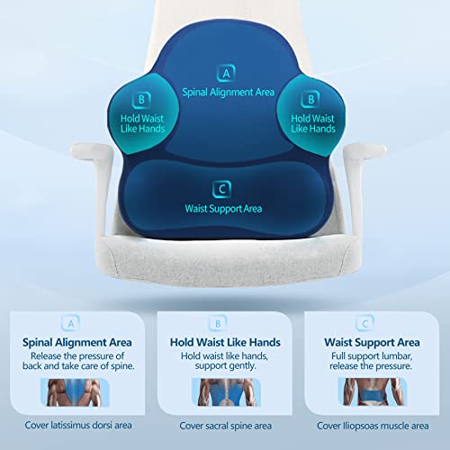  Lumbar Support Pillow For Office Chair, Back Support Pillow For Car, Computer, Gaming Chair, Recliner, Memory Foam Back Cushion For Pain Relief, Improve Posture, Adjustable Straps (Dark Blue)