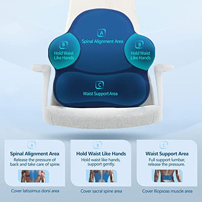  Lumbar Support Pillow For Office Chair, Back Support Pillow For Car, Computer, Gaming Chair, Recliner, Memory Foam Back Cushion For Pain Relief, Improve Posture, Adjustable Straps (Dark Blue)