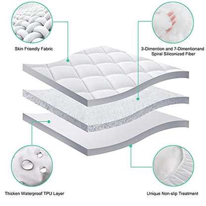 Extra Thick Waterproof Mattress Pad Queen Size Mattress Protector Bed Cover 8-21" Deep Pocket Cooling Quilted Fitted Pillow Top Mattress Topper