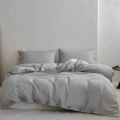  TOSMO 100% Linen Duvet Cover Set With Button Design, 3 Pieces (1 Duvet Cover With 2 Pillowcases), Soft Breathable Durable Farmhouse Bedding - Queen, Natural Linen
