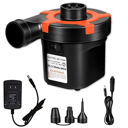  EMIERAI Electric Air Pump For Inflatables - Portable Quick-Fill Air Mattress Pump With 3 Nozzles | Inflator/Deflator Pumps For Camping, Inflatable Cushions, Boats, Swimming Ring, 12V DC/110V AC