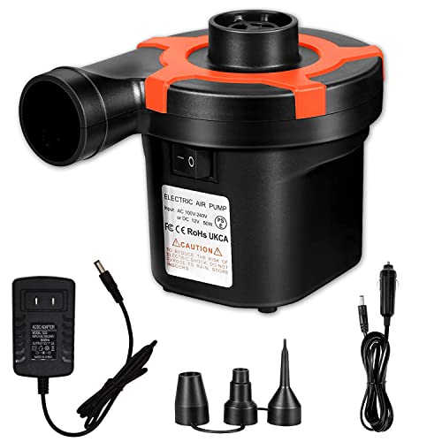  EMIERAI Electric Air Pump For Inflatables - Portable Quick-Fill Air Mattress Pump With 3 Nozzles | Inflator/Deflator Pumps For Camping, Inflatable Cushions, Boats, Swimming Ring, 12V DC/110V AC