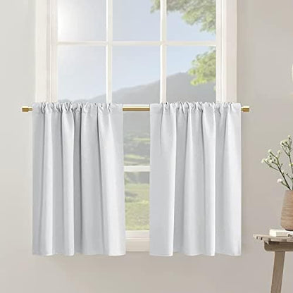  Navy Blue 36 Inch Length Cafe Curtains,2 Panels Blackout Window Treatment Tiers Thermal Rod Pocket Short Loft Bed Boys Bunk Bed Curtains,Dark Blue