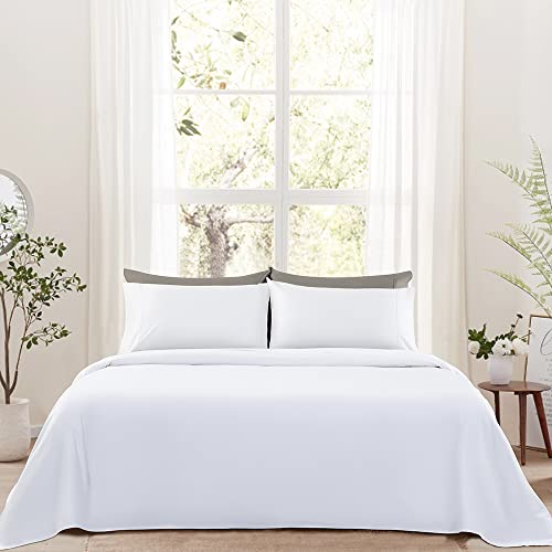  SONORO KATE Cotton King Size Sheets - 1000 Thread Count, Luxury 100% Egyptian Cotton Sheets Set, Cooling Bed Sheets, Deep Pocket Up To 16" - 4 Piece (White, King)