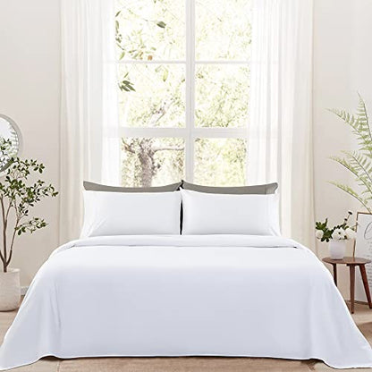  SONORO KATE Cotton King Size Sheets - 1000 Thread Count, Luxury 100% Egyptian Cotton Sheets Set, Cooling Bed Sheets, Deep Pocket Up To 16" - 4 Piece (White, King)