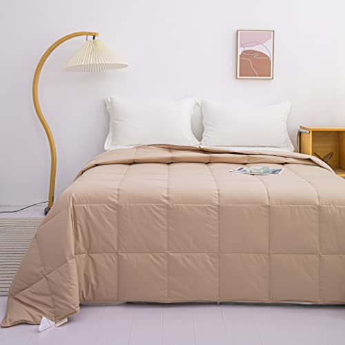 Confibona Lightweight 90% White Down Comforter/Blanket,Cooling Duvet Insert For Summer/Warm Weather,Soft Noiseless Shell,Machine Washable, Twin/Twin XL Size,Light Brown