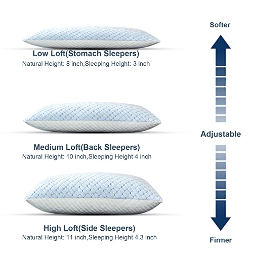 Cooling Bed Pillows For Sleeping 2 Pack Shredded Memory Foam Pillows - Adjustable Pillows Standard Size Set Of 2 For Side Back Sleepers - Luxury Extra Comfy Gel Pillows With Washable Removable Cover