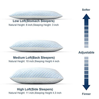  Cooling Bed Pillows For Sleeping 2 Pack Shredded Memory Foam Pillows - Adjustable Pillows Standard Size Set Of 2 For Side Back Sleepers - Luxury Extra Comfy Gel Pillows With Washable Removable Cover