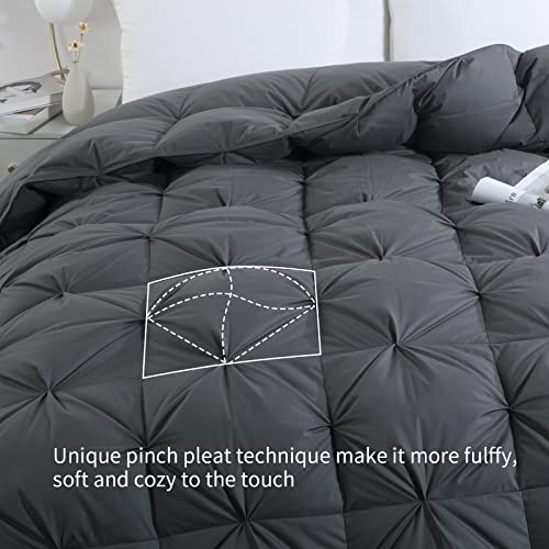  ROYALAY 120x98 Oversized King Feather And Down Comforter Pinch Pleat Duvet Insert With 100% Cotton Cover-Super Fluffy And Soft Comforter With 8 Corner Tabs For All Season Warmth-Grey