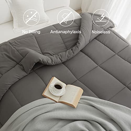  BedTreat Hotel Comforter Queen, Down Alternative Comforter With Corner Tabs - All Season Quilted Queen Size 240 GSM Grey Comforter, Machine Washable Microfiber Bedding