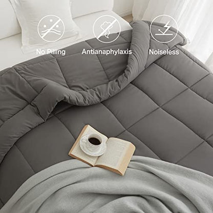  BedTreat Hotel Comforter Queen, Down Alternative Comforter With Corner Tabs - All Season Quilted Queen Size 240 GSM Grey Comforter, Machine Washable Microfiber Bedding