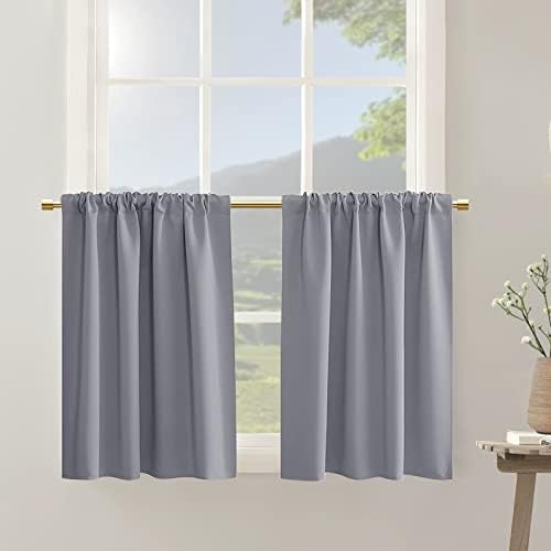  Navy Blue 36 Inch Length Cafe Curtains,2 Panels Blackout Window Treatment Tiers Thermal Rod Pocket Short Loft Bed Boys Bunk Bed Curtains,Dark Blue