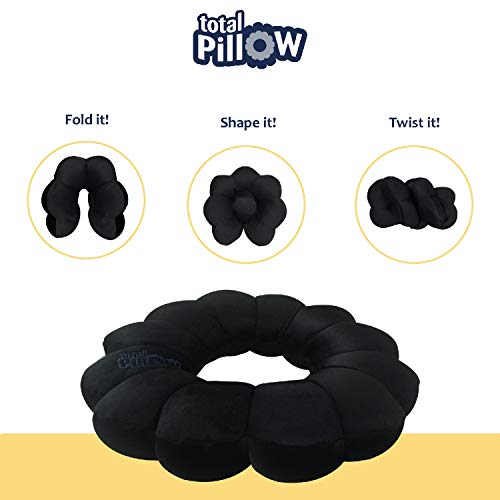  Total Pillow Airplane Travel Pillow, Brushed Microfiber Neck-, Head-, And Lumbar-Support Pillow, Microbead Twistable/Contours Any-Position Travel Pillow, Black