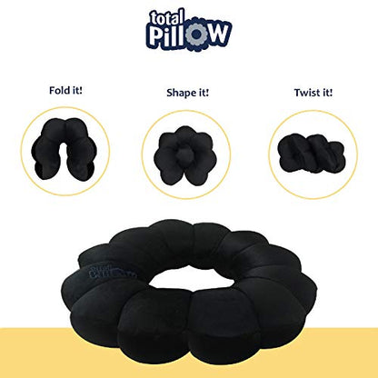  Total Pillow Airplane Travel Pillow, Brushed Microfiber Neck-, Head-, And Lumbar-Support Pillow, Microbead Twistable/Contours Any-Position Travel Pillow, Black