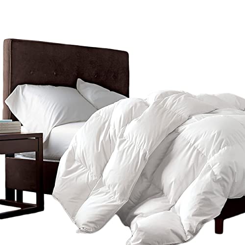  Luxurious King/California King Size Goose Down Fiber Comforter Down Feather Fiber Duvet, 100% Egyptian Cotton Cover, 58 Oz. Fill Weight, Baffle Box Design, White Solid
