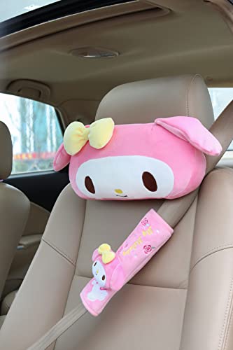  Roffatide Anime My Melody Car Neck Pillow 2 PCS Plush Auto Head Neck Rest Cushion For Chairs, Recliners, Driving Seats